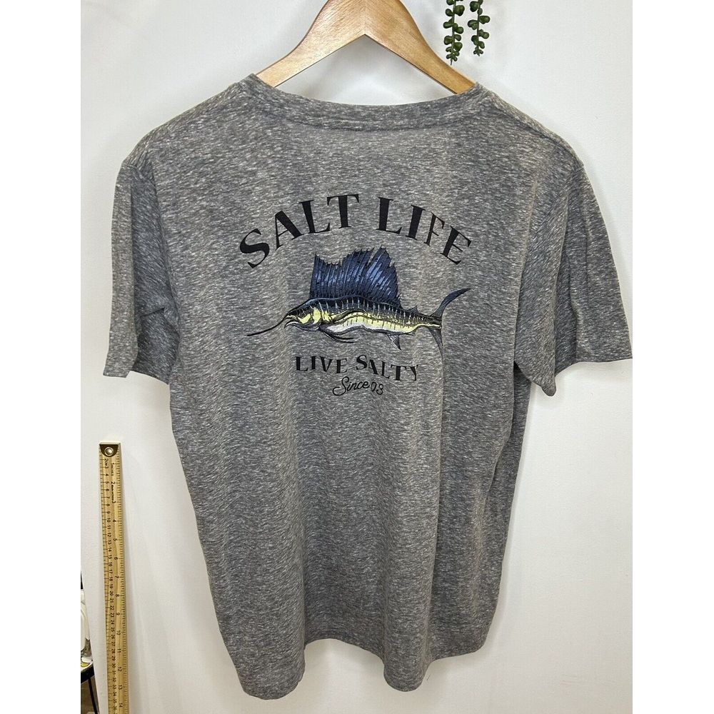Salty‎  Life Chasing Tail Large Blue Short Sleeve Graphic T-Shirt Fishing Gray